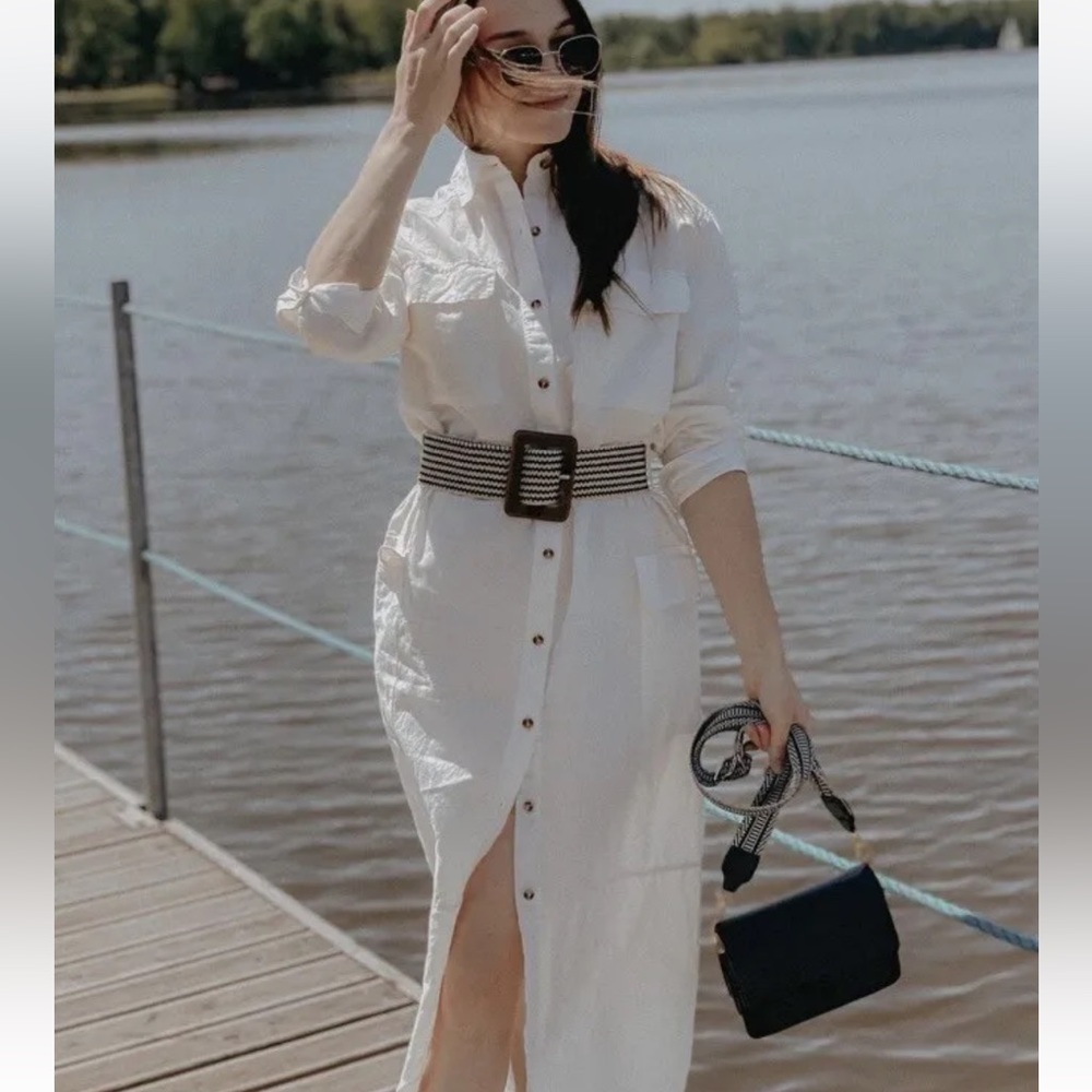 Zara Belted Linen Blend Shirtdress NWT